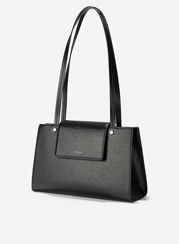 Double Straps Flap Tote Bag - TTE 0163 - Black - VASCARA