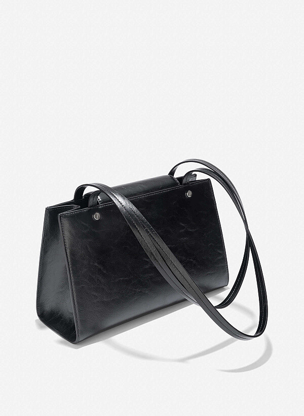Double Straps Flap Tote Bag - TTE 0163 - Black - VASCARA