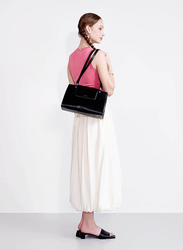 Double Straps Flap Tote Bag - TTE 0163 - Black - VASCARA