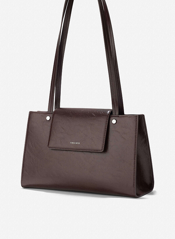Double Straps Flap Tote Bag - TTE 0163 - Dark Brown - VASCARA