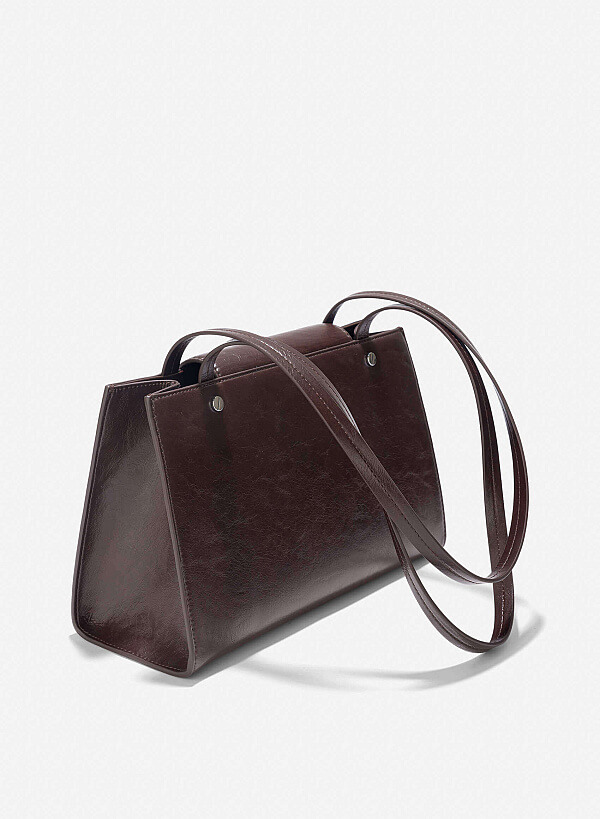Double Straps Flap Tote Bag - TTE 0163 - Dark Brown - VASCARA