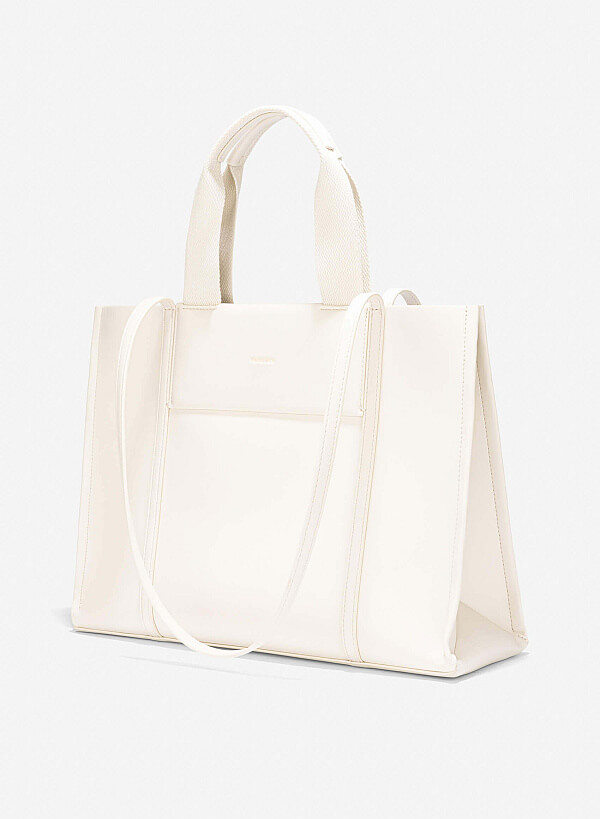 Double Straps Tote Bag - TTE 0161 - Cream - VASCARA