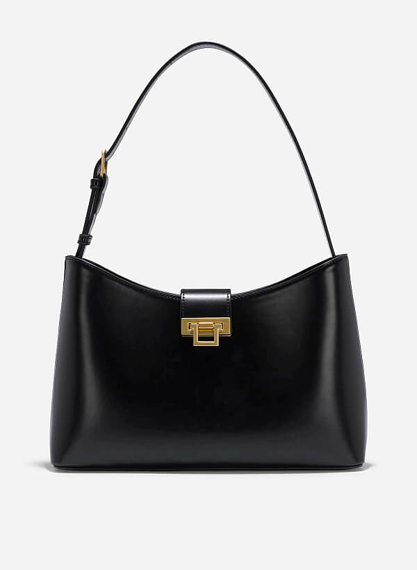 Fold-Over Lock Hobo Bag - TTE 0152 - Black
