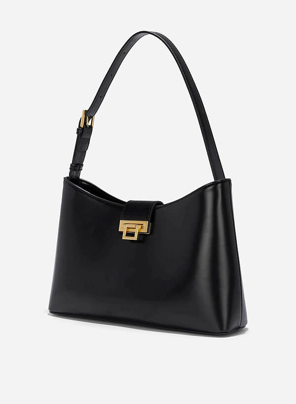 Fold-Over Lock Hobo Bag - TTE 0152 - Black - VASCARA