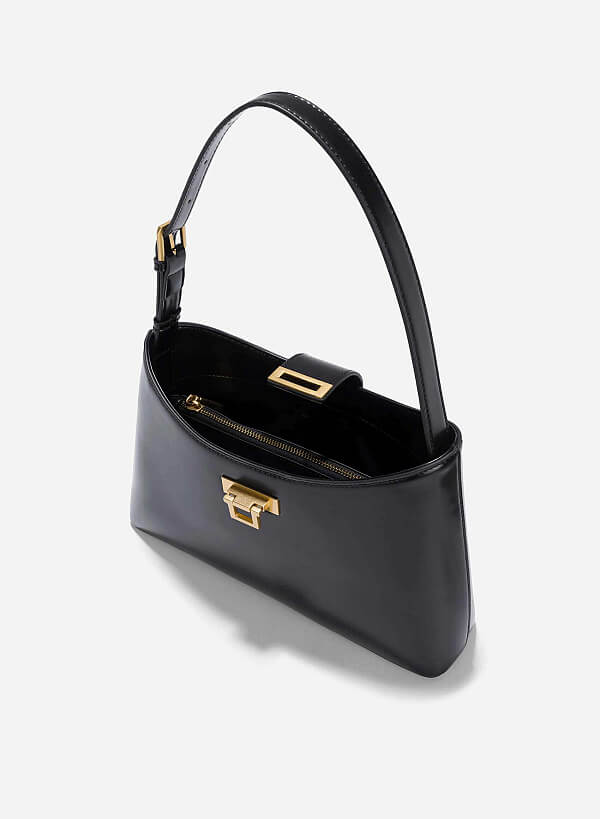Fold-Over Lock Hobo Bag - TTE 0152 - Black - VASCARA