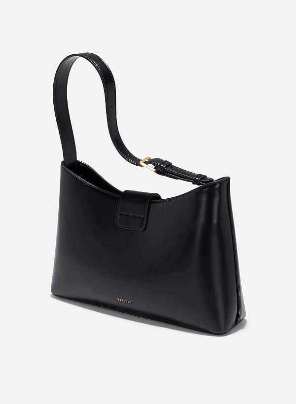 Fold-Over Lock Hobo Bag - TTE 0152 - Black - VASCARA