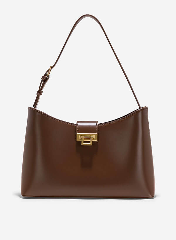 Fold-Over Lock Hobo Bag - TTE 0152 - Dark Brown