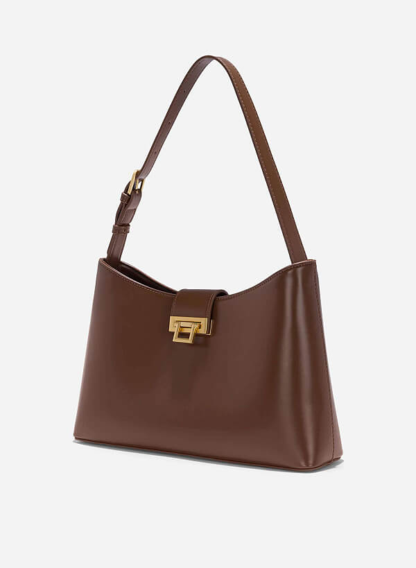Fold-Over Lock Hobo Bag - TTE 0152 - Dark Brown - VASCARA