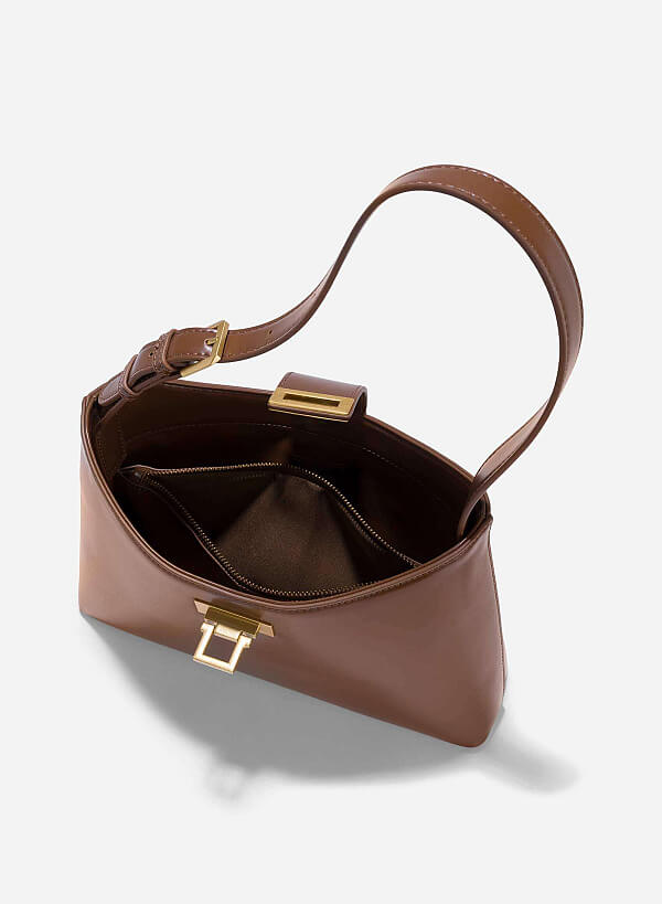 Fold-Over Lock Hobo Bag - TTE 0152 - Dark Brown - VASCARA