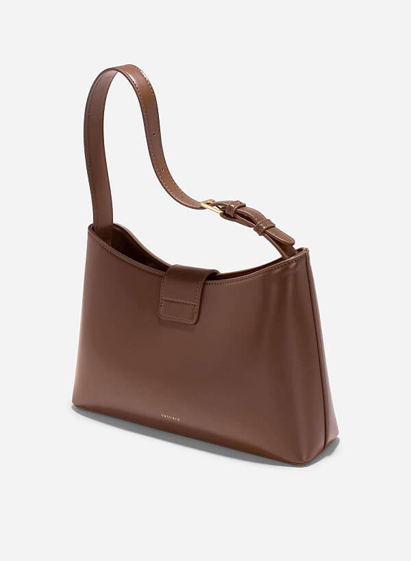 Fold-Over Lock Hobo Bag - TTE 0152 - Dark Brown - VASCARA