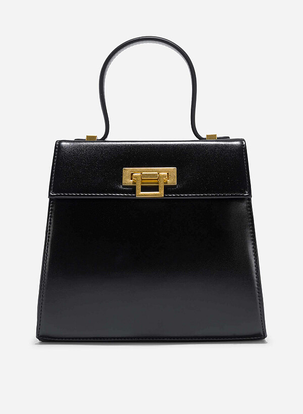 Folded Buckle Trapezoid-Shaped Handbag - SAC 0325 - Black