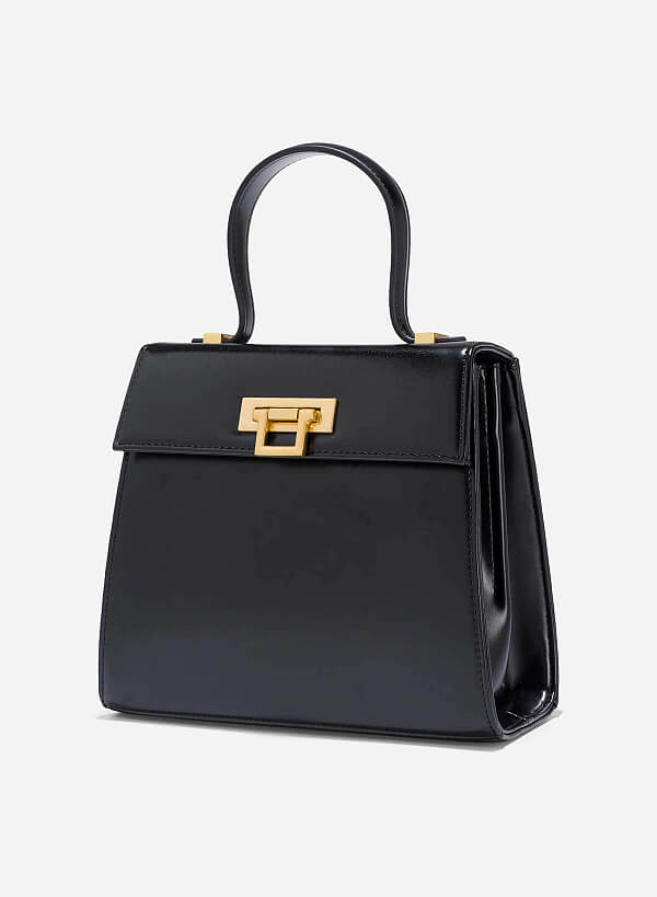 Folded Buckle Trapezoid-Shaped Handbag - SAC 0325 - Black - VASCARA