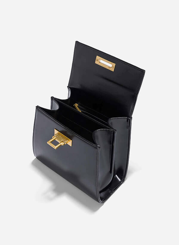 Folded Buckle Trapezoid-Shaped Handbag - SAC 0325 - Black - VASCARA