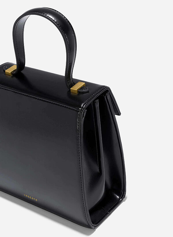 Folded Buckle Trapezoid-Shaped Handbag - SAC 0325 - Black - VASCARA