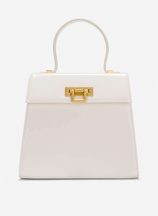 Folded Buckle Trapezoid-Shaped Handbag - SAC 0325 - Cream