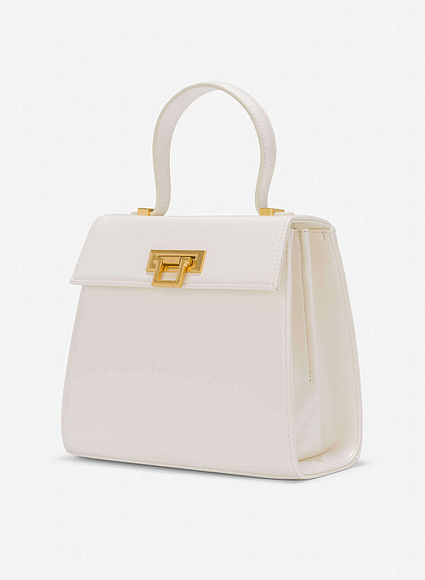 Folded Buckle Trapezoid-Shaped Handbag - SAC 0325 - Cream - VASCARA