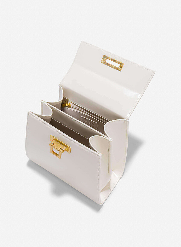Folded Buckle Trapezoid-Shaped Handbag - SAC 0325 - Cream - VASCARA