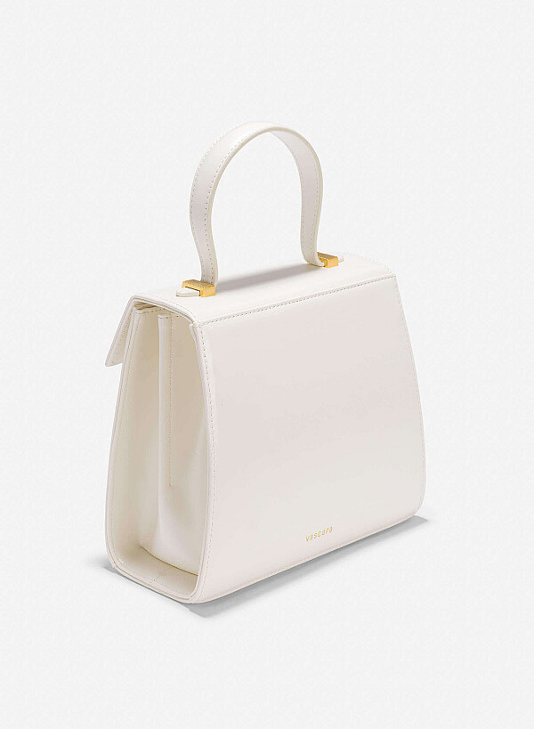 Folded Buckle Trapezoid-Shaped Handbag - SAC 0325 - Cream - VASCARA