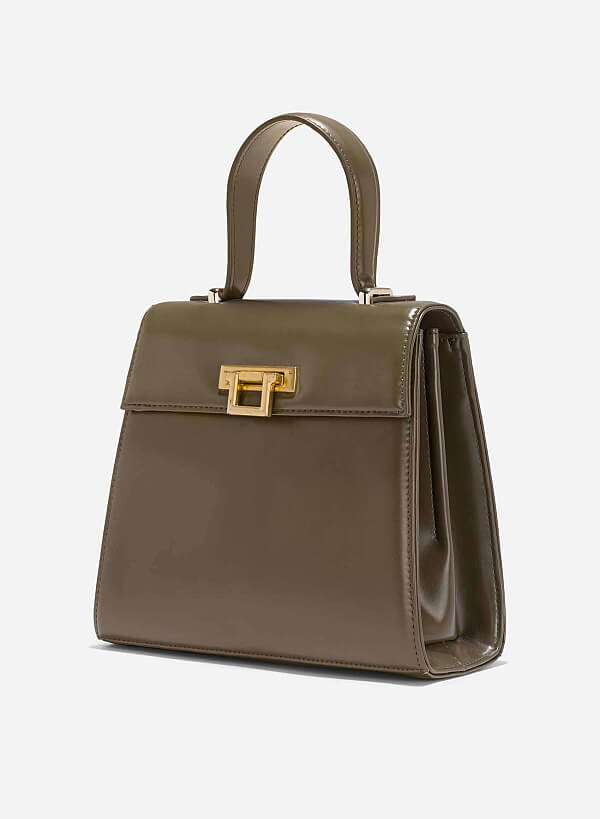 Folded Buckle Trapezoid-Shaped Handbag - SAC 0325 - Dark Green - VASCARA
