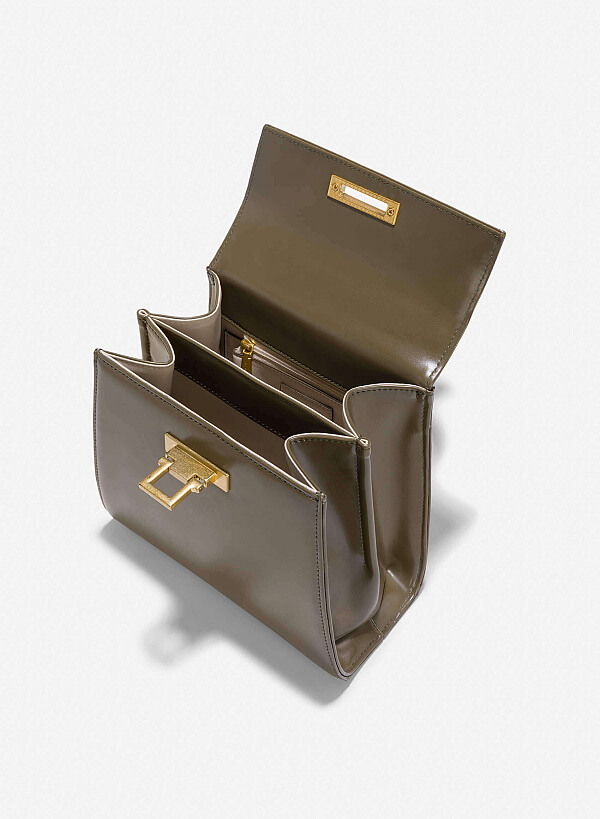 Folded Buckle Trapezoid-Shaped Handbag - SAC 0325 - Dark Green - VASCARA