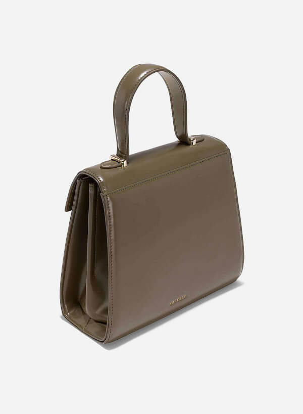 Folded Buckle Trapezoid-Shaped Handbag - SAC 0325 - Dark Green - VASCARA