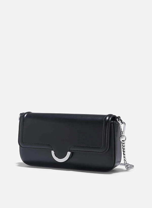 Half-Moon Buckle Crossbody Bag - MES 0244 - Black - VASCARA