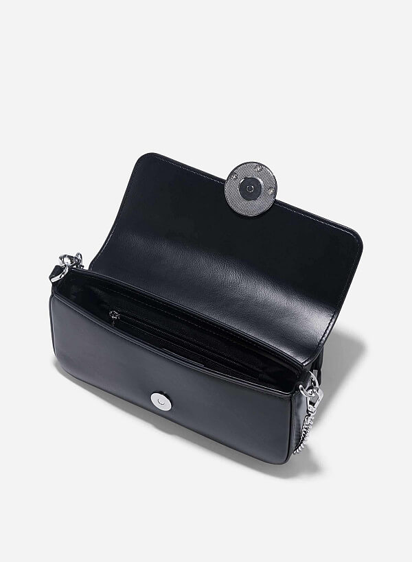 Half-Moon Buckle Crossbody Bag - MES 0244 - Black - VASCARA