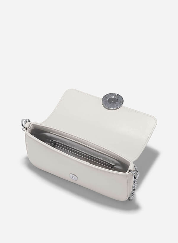 Half-Moon Buckle Crossbody Bag - MES 0244 - Cream - VASCARA