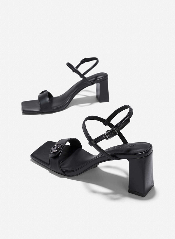 Lock Décor Sandals - PUM 0791 - Black - VASCARA