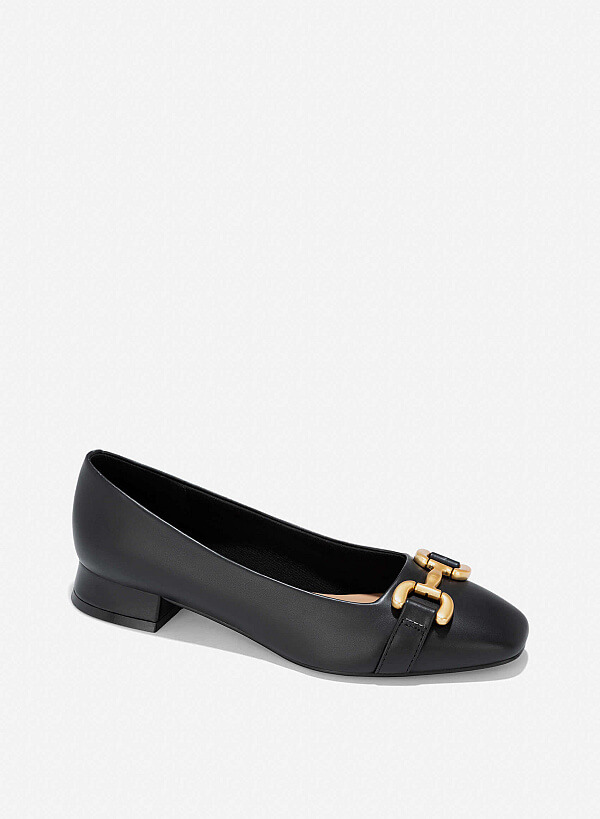 Lock Décor Square-Toe Block Heel Pumps - HIG 0643 - Black - VASCARA