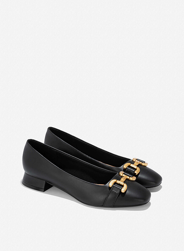 Lock Décor Square-Toe Block Heel Pumps - HIG 0643 - Black - VASCARA