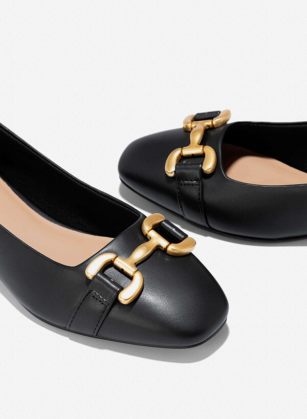 Lock Décor Square-Toe Block Heel Pumps - HIG 0643 - Black - VASCARA