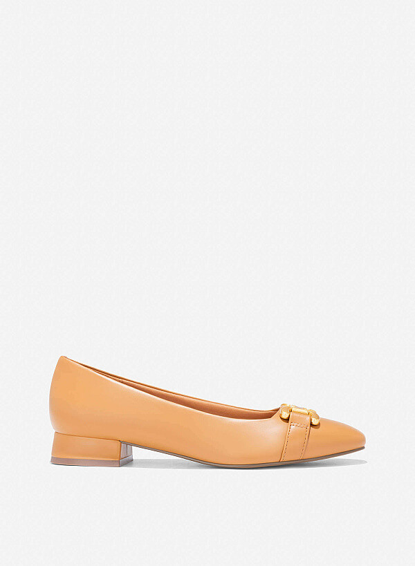 Lock Décor Square-Toe Block Heel Pumps - HIG 0643 - Light Brown