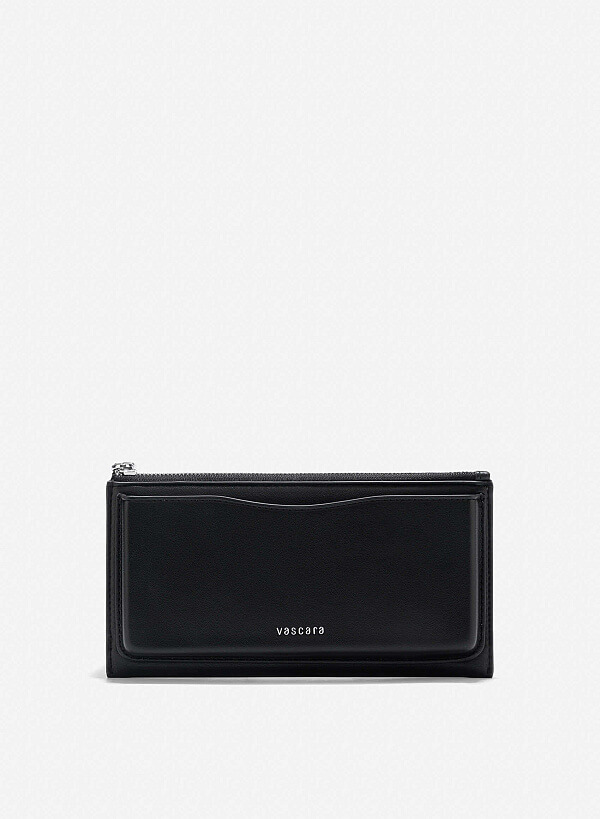 Long Edged Trim Accent Wallet - WLL 0295 - Black