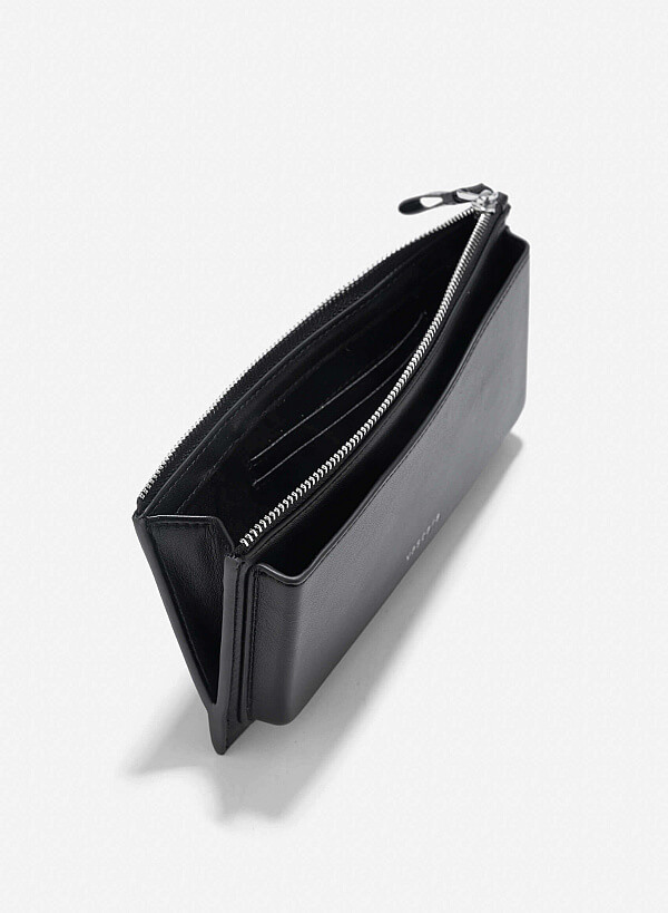 Long Edged Trim Accent Wallet - WLL 0295 - Black - VASCARA