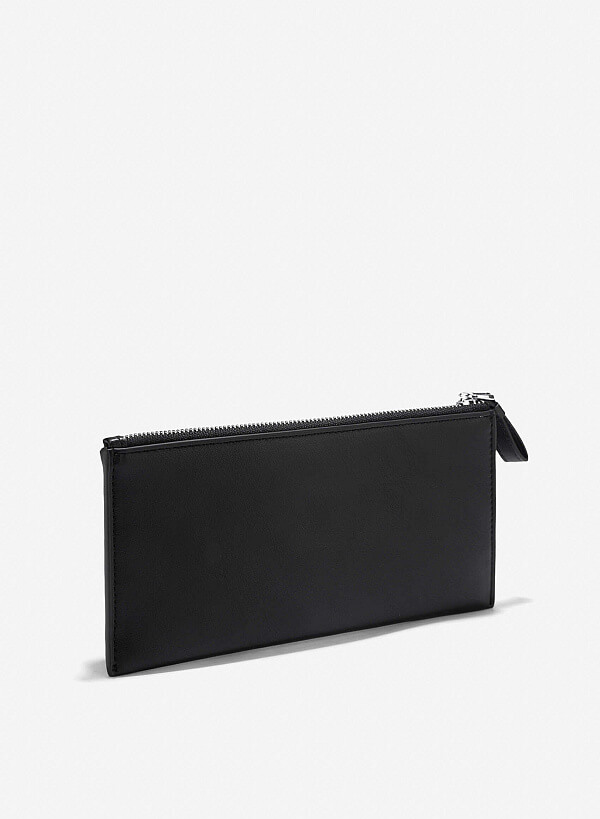 Long Edged Trim Accent Wallet - WLL 0295 - Black - VASCARA