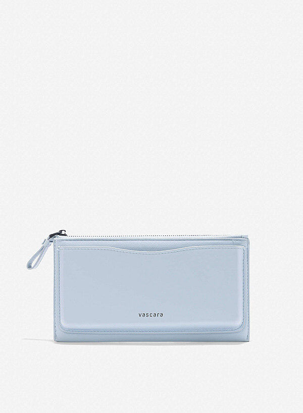 Long Edged Trim Accent Wallet - WLL 0295 - Light Blue