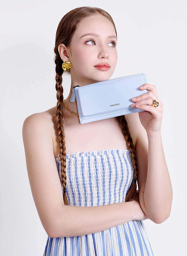 Long Edged Trim Accent Wallet - WLL 0295 - Light Blue - VASCARA