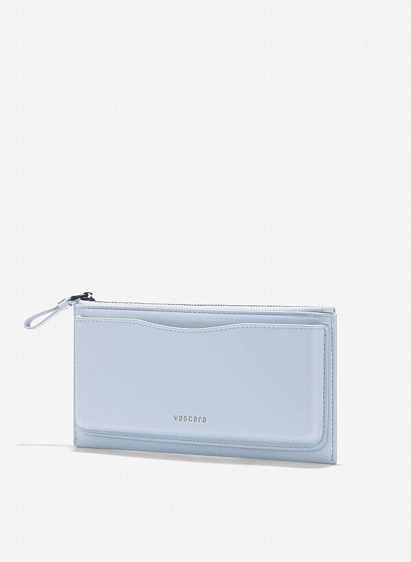 Long Edged Trim Accent Wallet - WLL 0295 - Light Blue - VASCARA