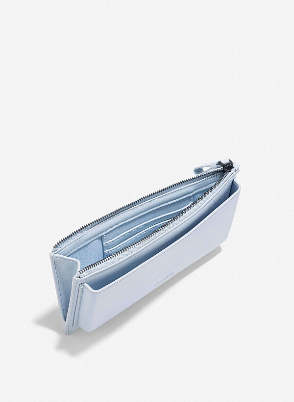 Long Edged Trim Accent Wallet - WLL 0295 - Light Blue - VASCARA