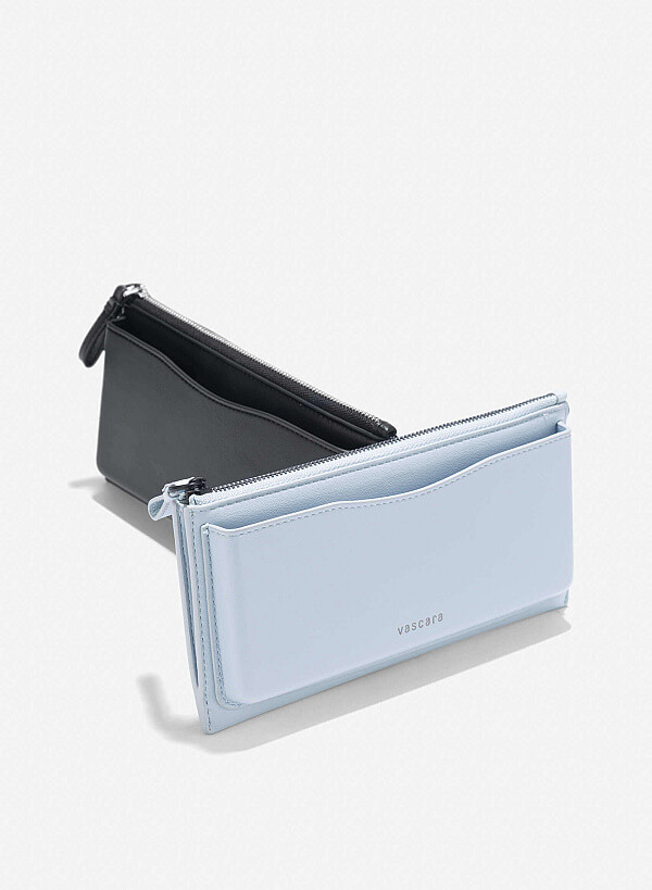Long Edged Trim Accent Wallet - WLL 0295 - Light Blue - VASCARA