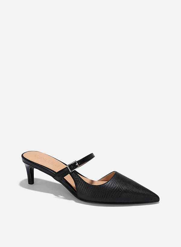 Mary Jane Cut-Out Mules - MUL 0208 - Black - VASCARA