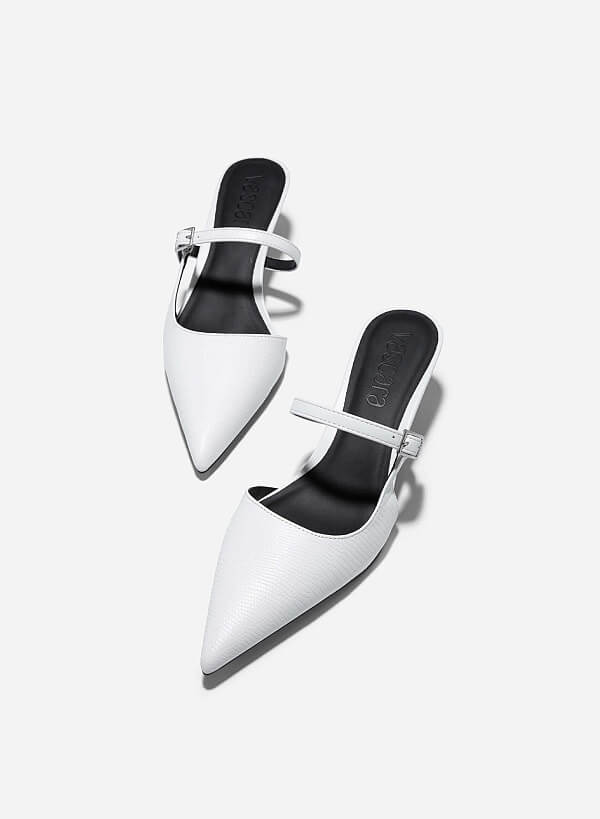 Mary Jane Cut-Out Mules - MUL 0208 - White - VASCARA