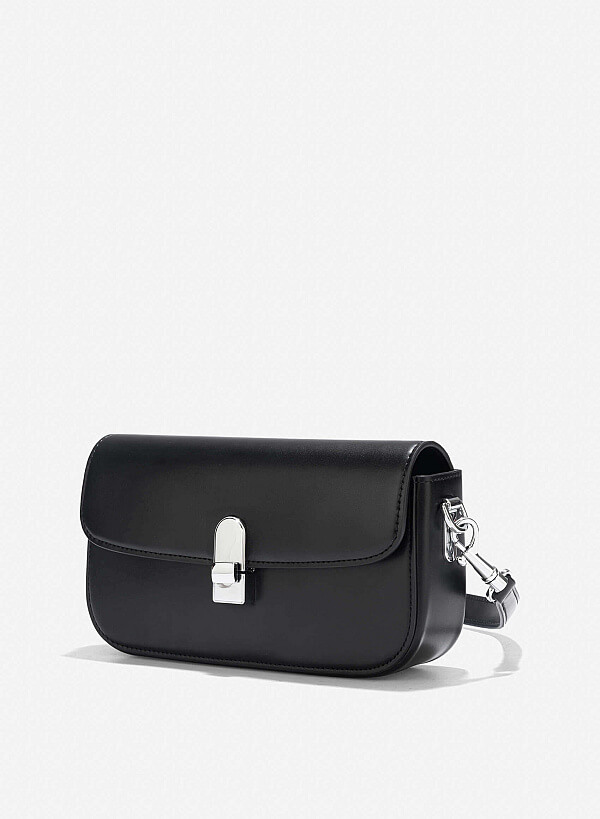 Metal Clasp Handbag - MES 0254 - Black - VASCARA