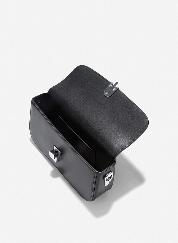 Metal Clasp Handbag - MES 0254 - Black - VASCARA