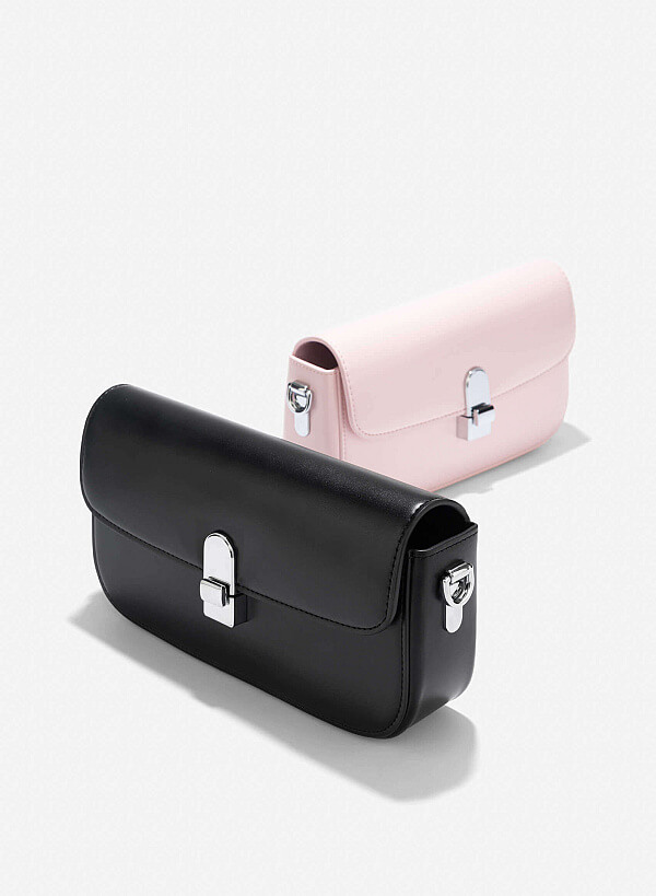 Metal Clasp Handbag - MES 0254 - Black - VASCARA