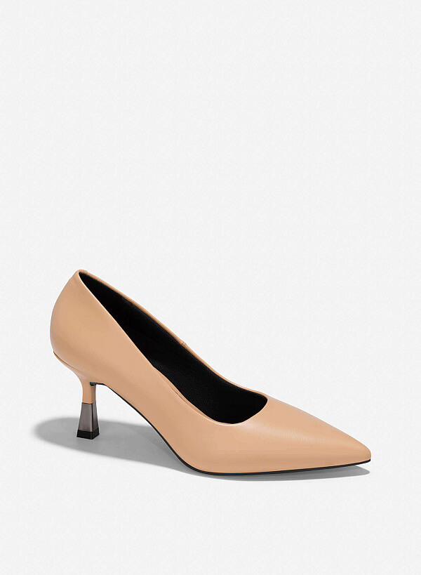 Metallic Effect Heels Pointed-Toe Pumps - HIG 0655 - Beige - VASCARA