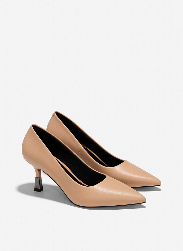 Metallic Effect Heels Pointed-Toe Pumps - HIG 0655 - Beige - VASCARA