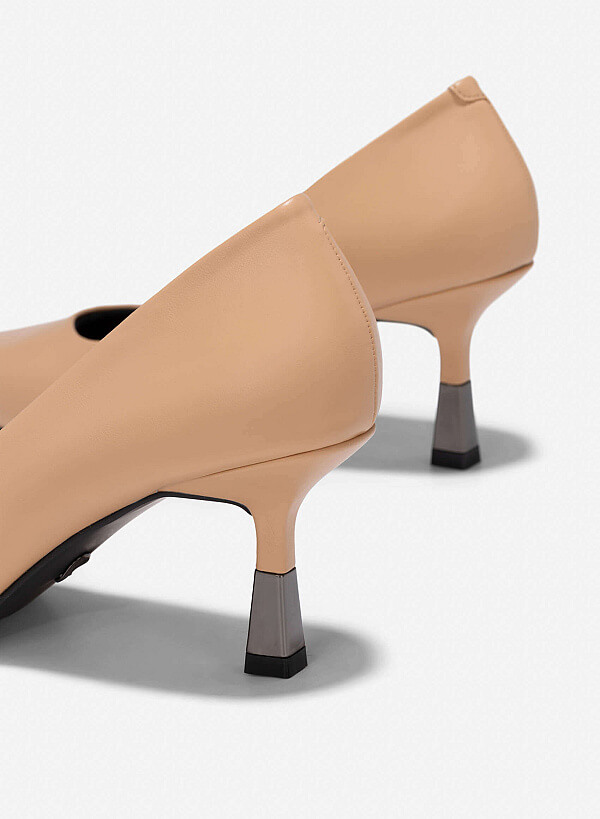 Metallic Effect Heels Pointed-Toe Pumps - HIG 0655 - Beige - VASCARA