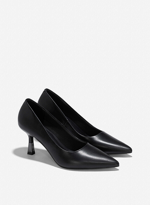 Metallic Effect Heels Pointed-Toe Pumps - HIG 0655 - Black - VASCARA